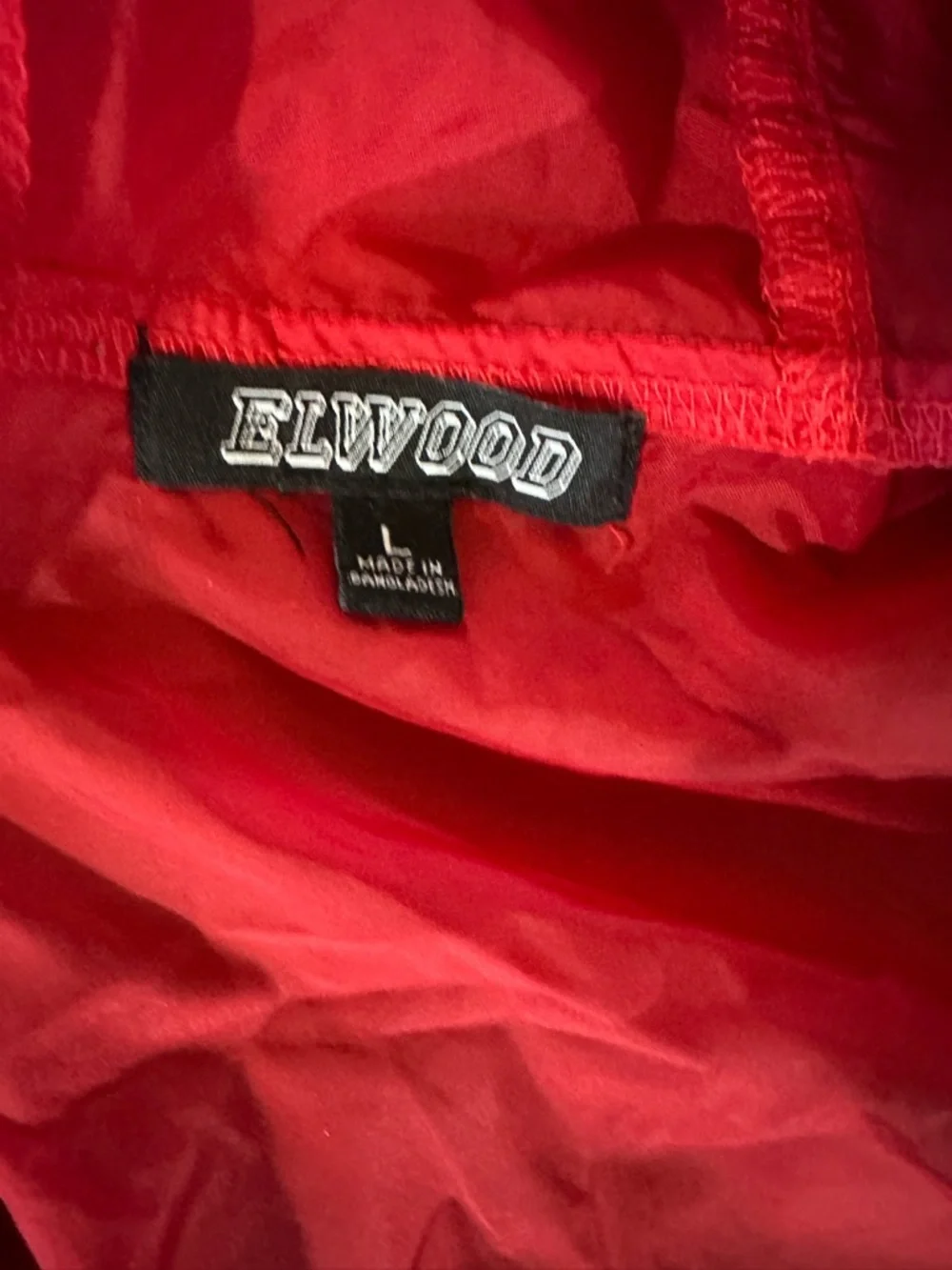 Elwood Red Black Windbreaker Jacket Hooded Lightweight Zip Up Large